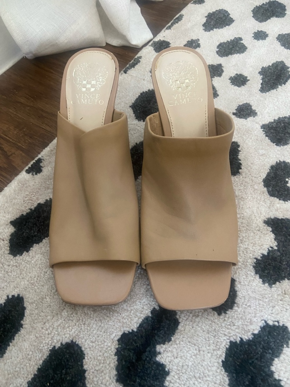 Vince Camuto Taupe Open-Toe Slide Mules